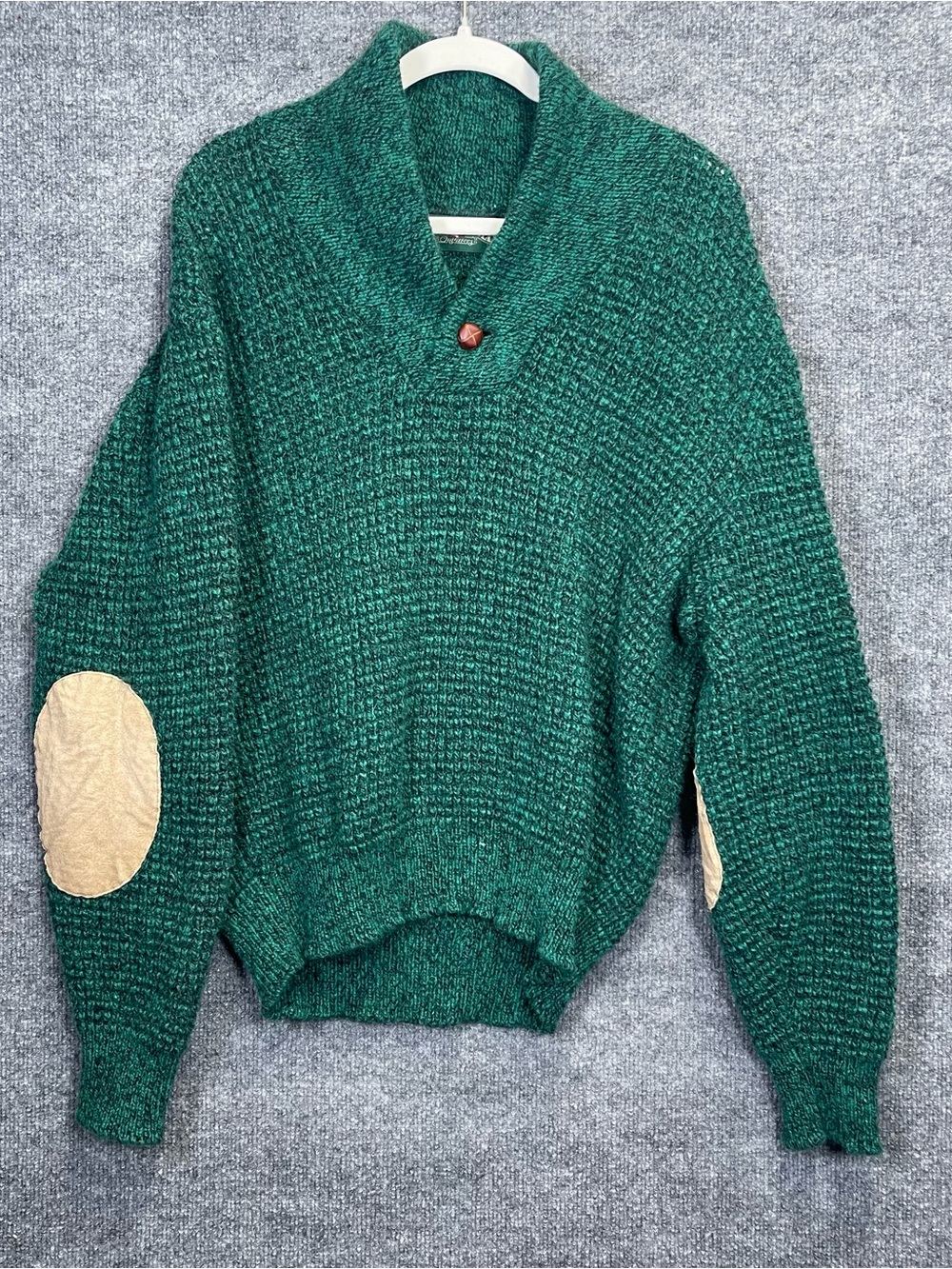 Vintage American Eagle Mens Medium Green Wool Knit Patch Elbow Grandpa Sweater - Picture 4 of 11